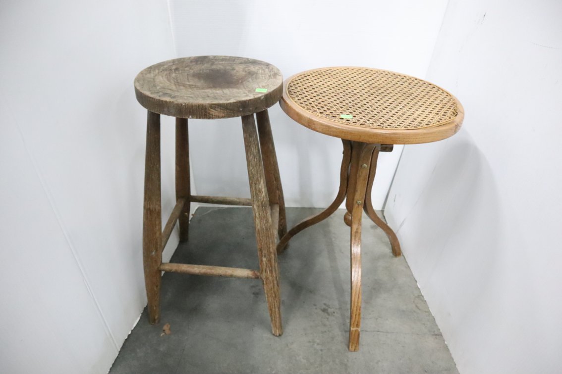 Antique Wooden Stool and Stand