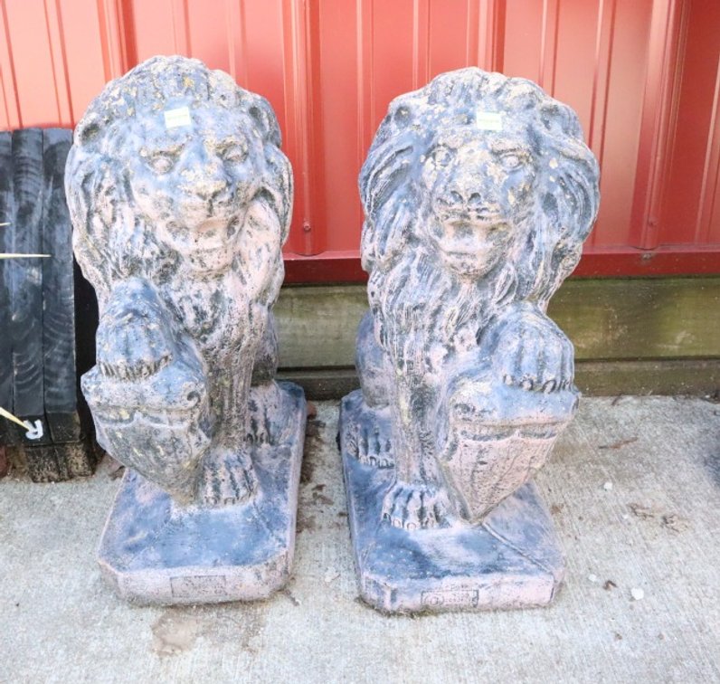 Pair of Cement Lion Statues
