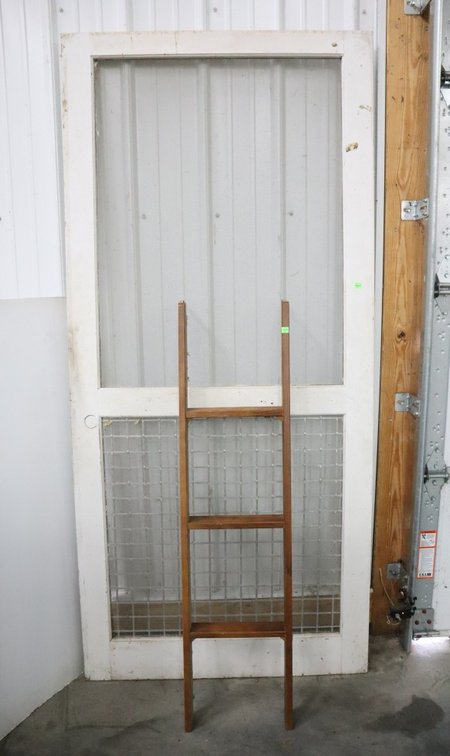 Vintage 36-In Screen Door, Small Wooden Ladder
