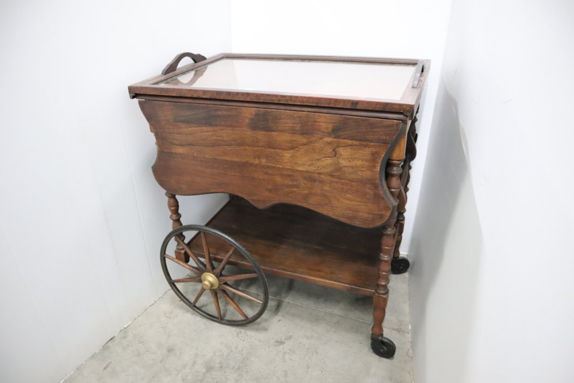 Drop Leaf Serving Cart With Removable Tray