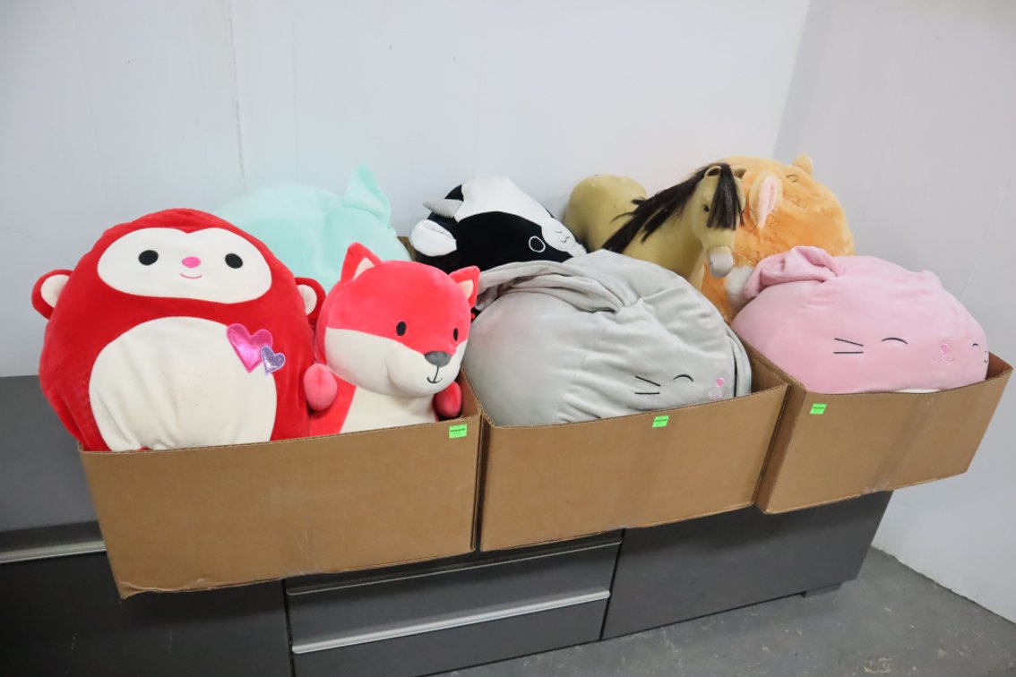 Group of Plush Squishmallows and Toy Horse