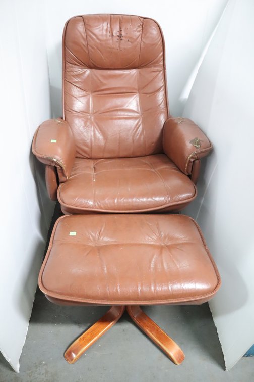 Leather Chair and Ottoman