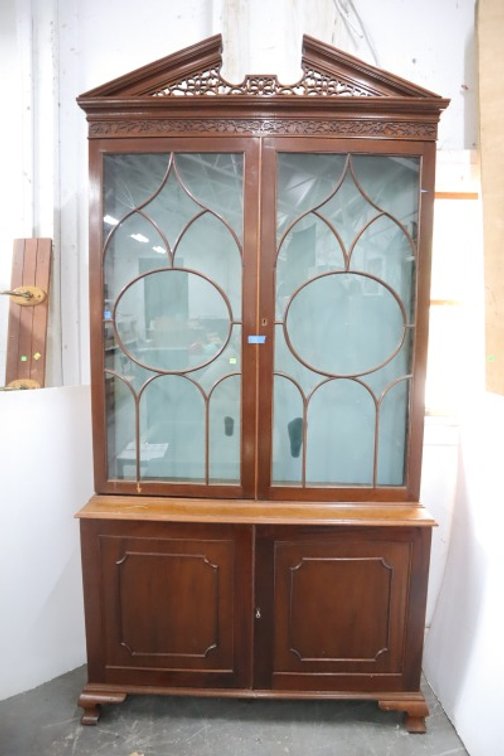 Two-Piece Cabinet, Door Glass Is Broke and Cracked