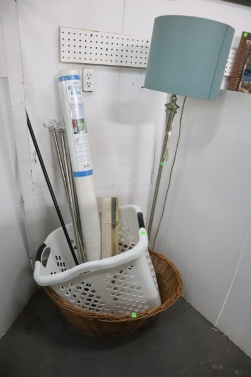 Floor Lamp, Curtain Rods, Roll Up Blinds, Wash Baskets