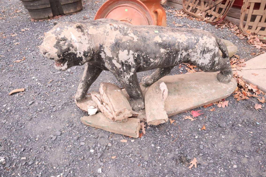 Large Cement Cougar, Base Is Busted Up