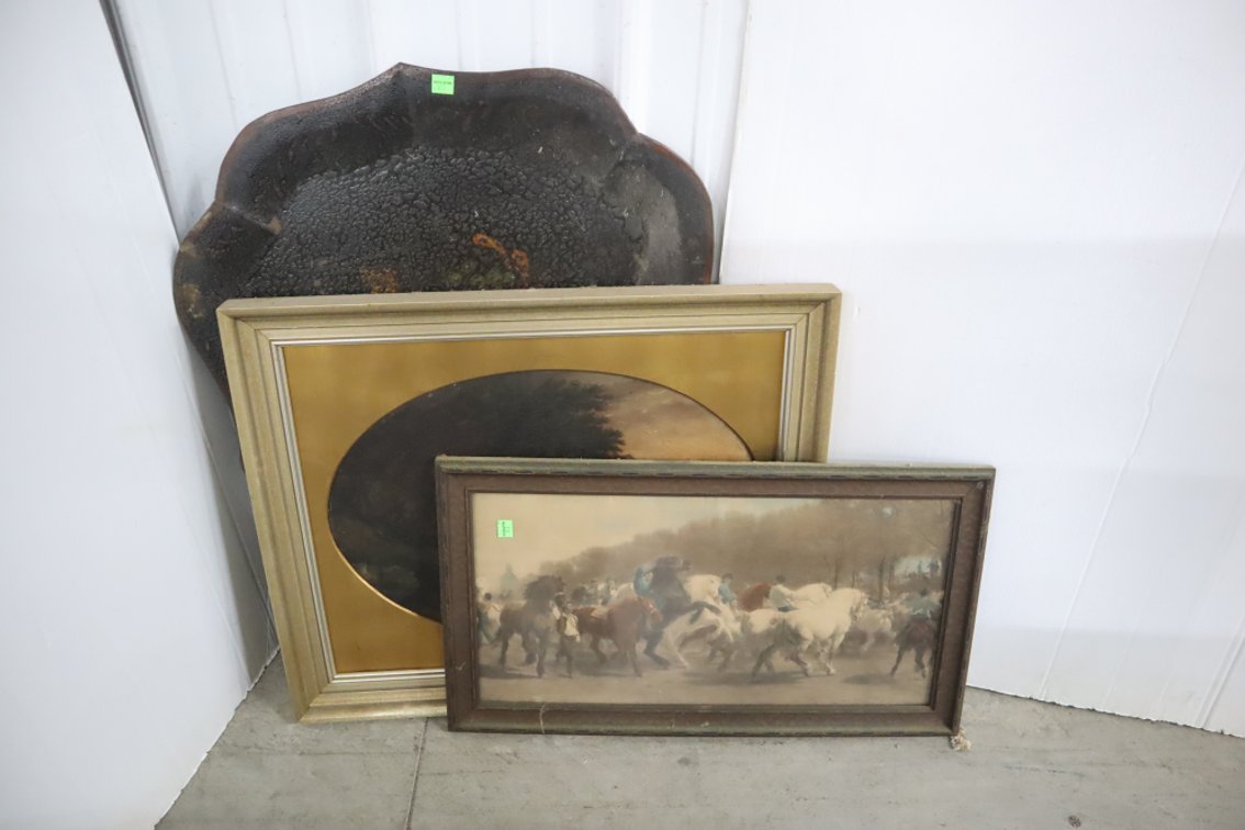 Pair of Pictures and Metal Tray