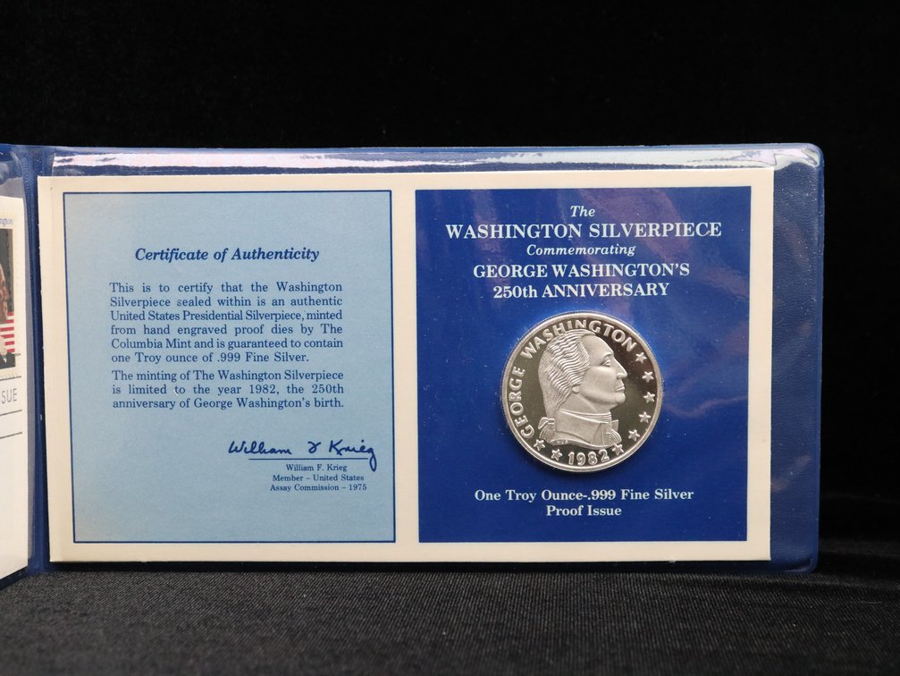 1982 First Day Issue Envelope & One oz. Silver. George Washington Coin