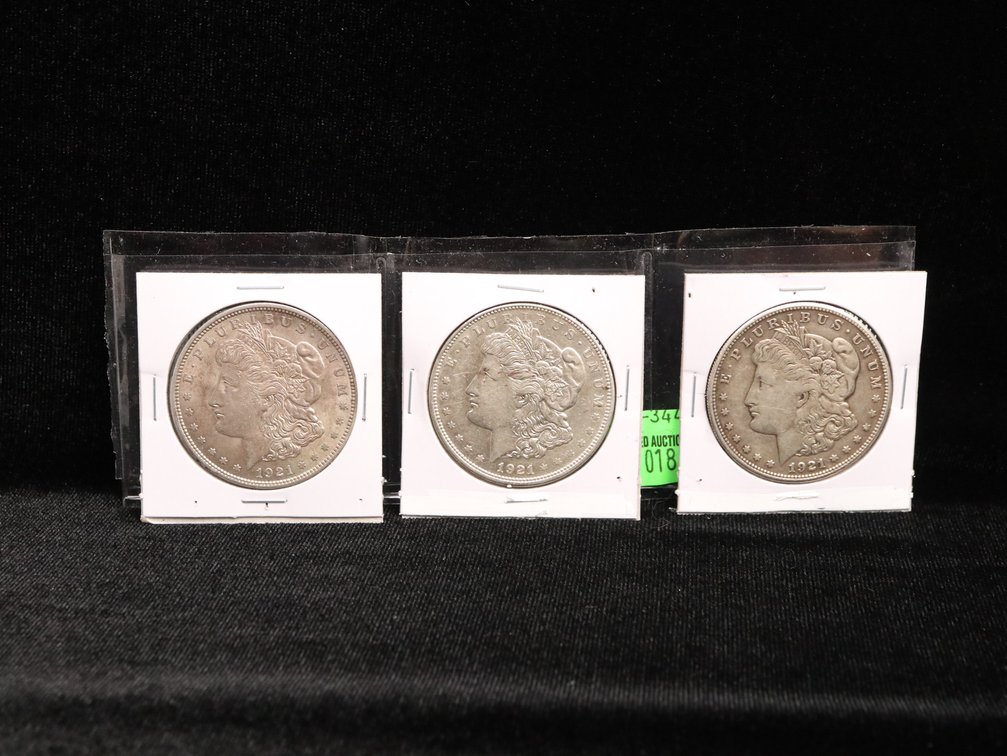 1921 P, D & S Morgan Dollars. Circulated 