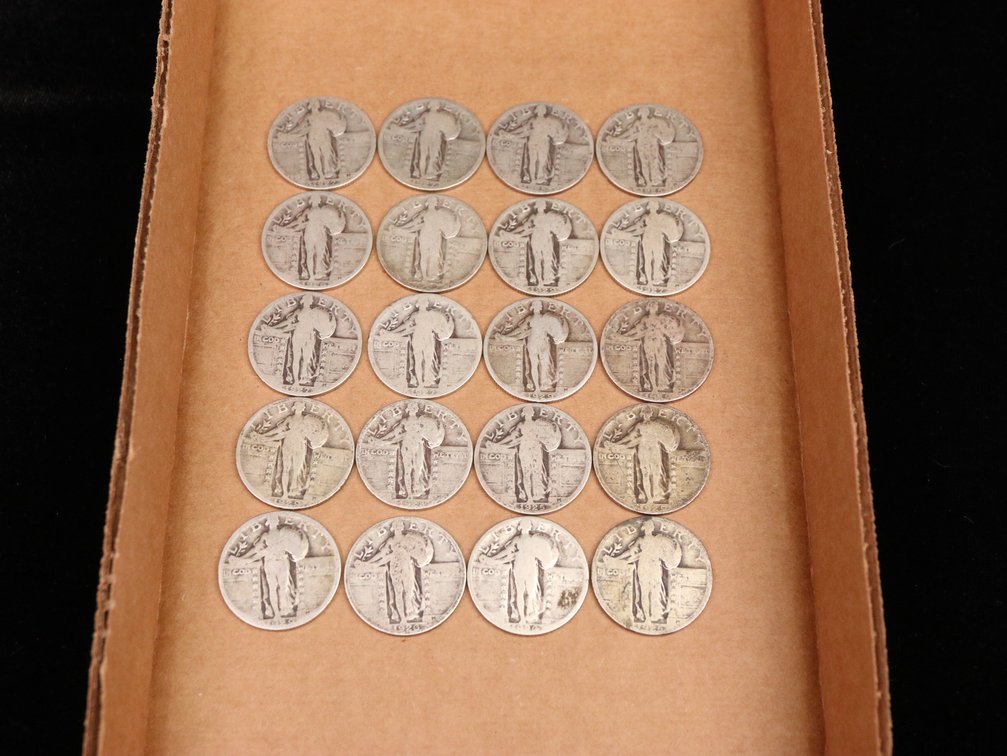 $5 Face Value Standing Liberty Quarters. Circulated
