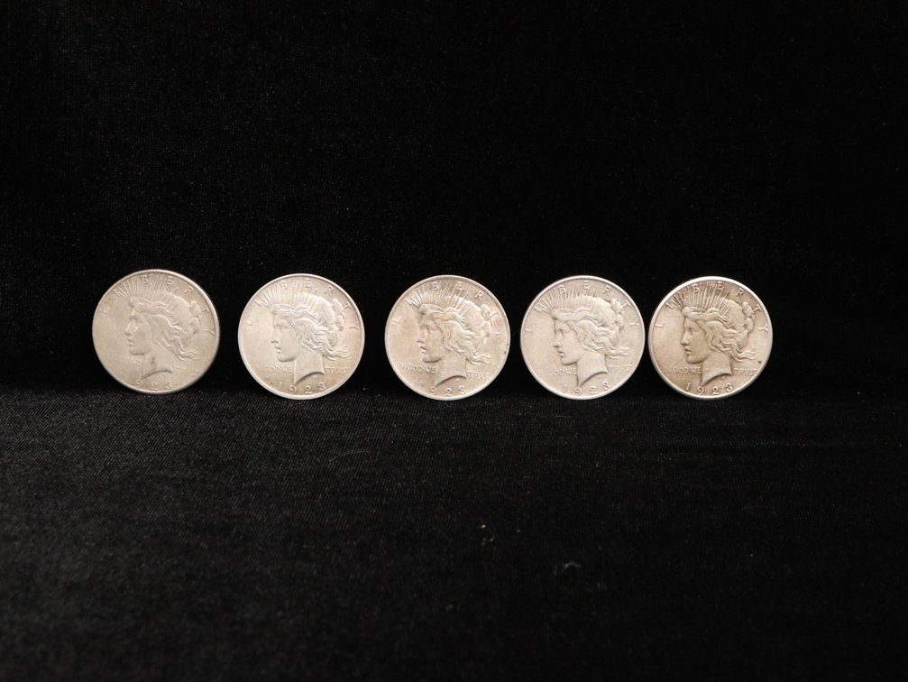 (5) Peace Silver Dollars (common dates) circulated 
