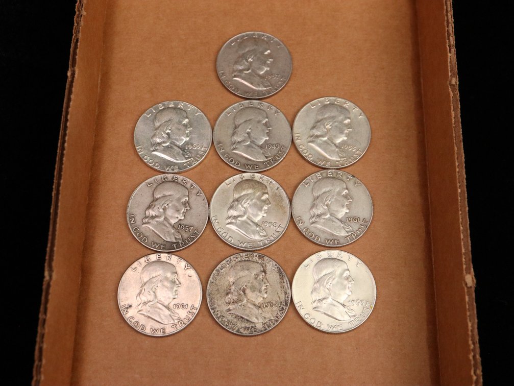 $5 Face Value Ben Franklin 90% Half Dollars. Circulated