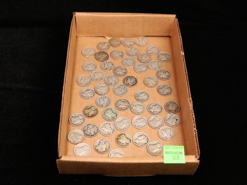 $5 Face Value 90% Silver Mercury Dimes. Circulated 