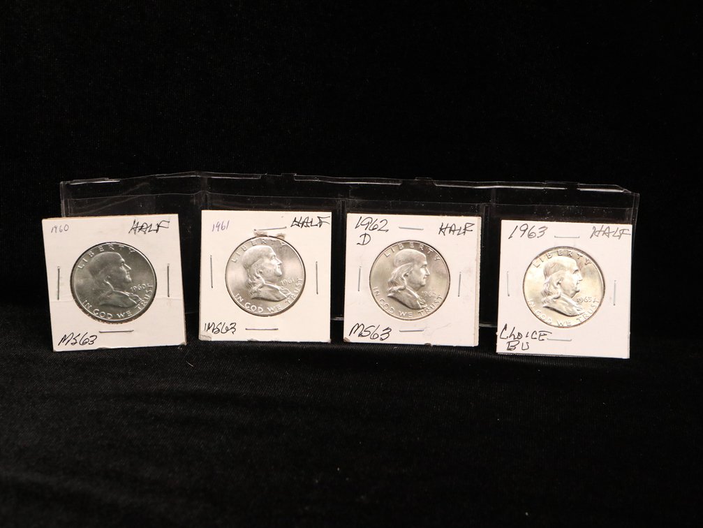 Ben Franklin Half Dollars 1960, 61, 62 D & 63 Unc. 