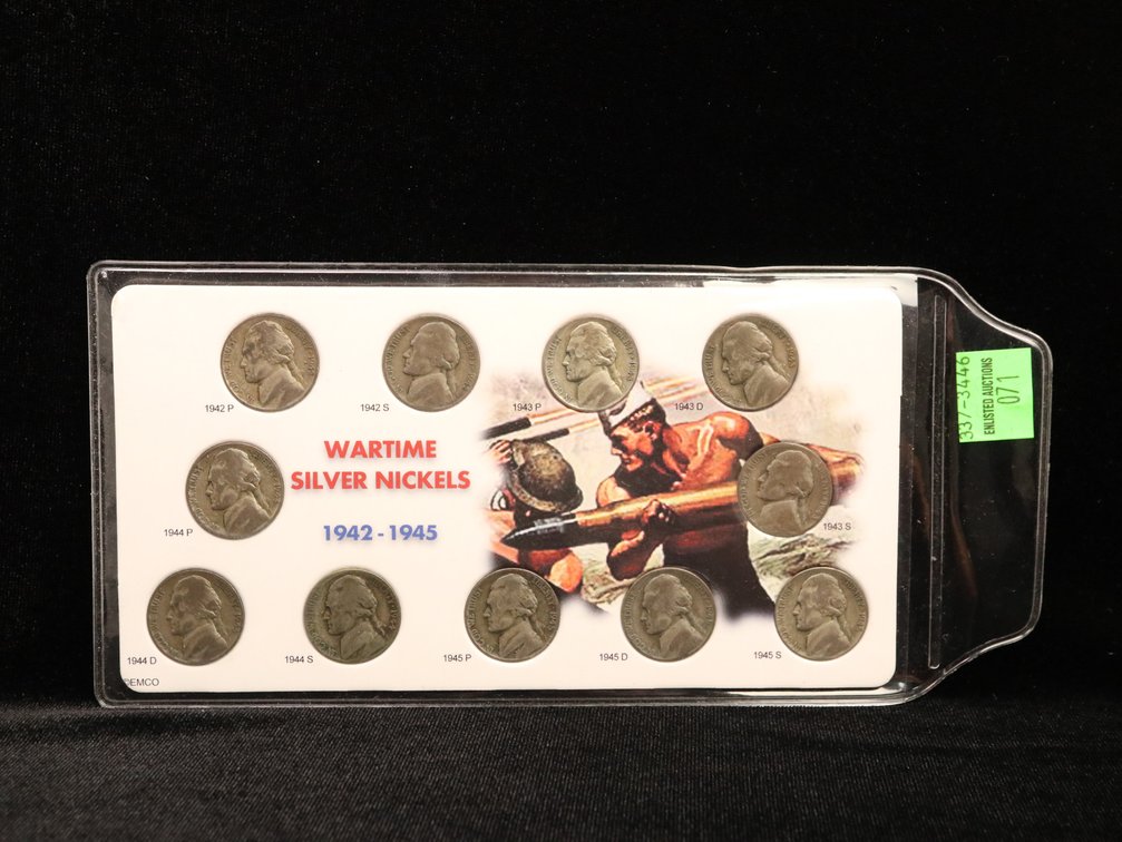 Complete Set of Wartime 35% Silver Nickels. Circulated 