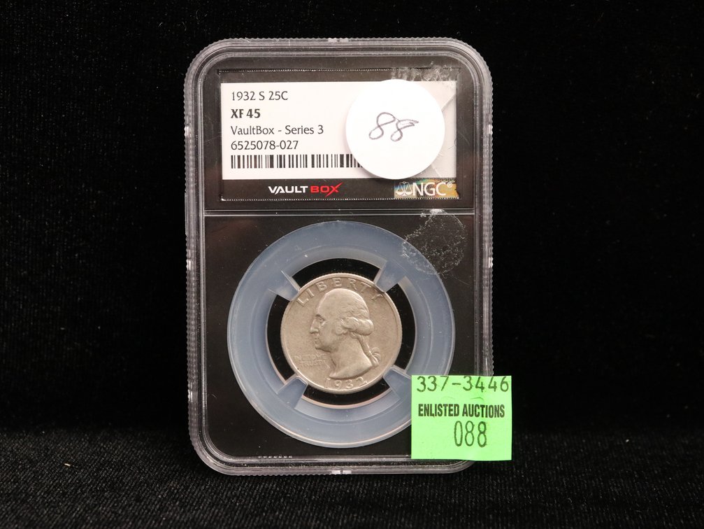 1932 S Washington Silver Quarter. Key Date XF 