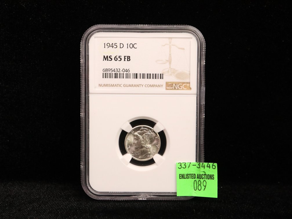 1945 D Mercury Silver Dime. MS65 FBL 