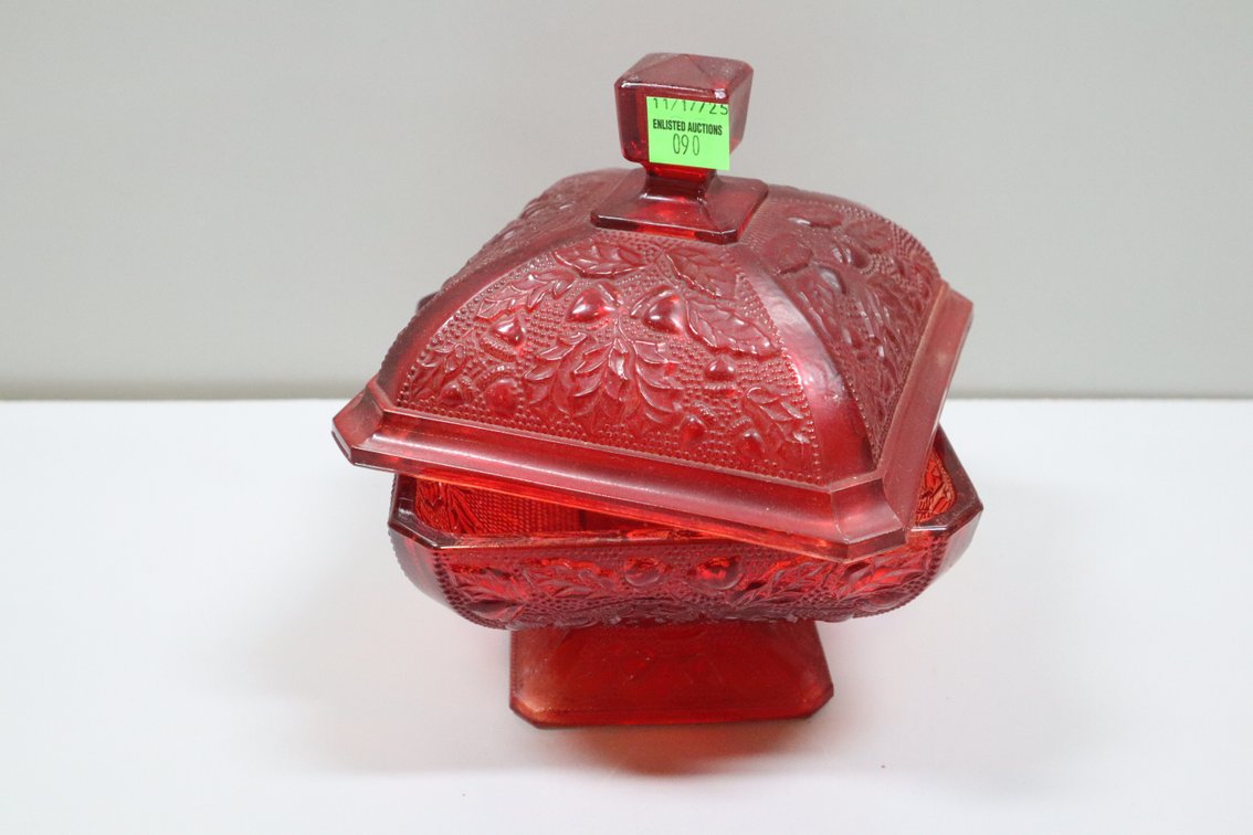 Ruby Red Glass Candy Dish