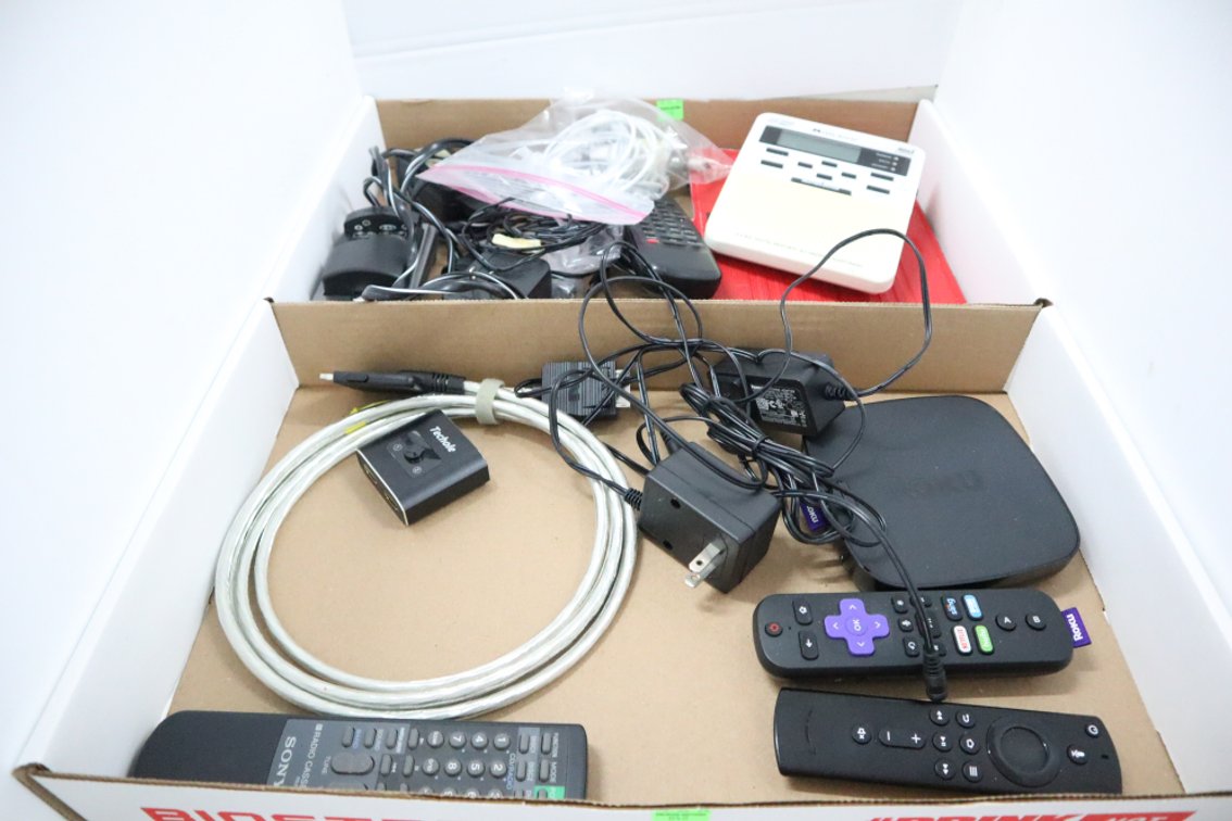Roku Ultra Streaming Media Player, Charging Cords, Noaa Weather Radio, Miscellaneous