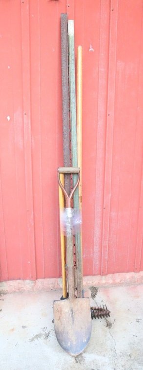 2 Steel T Posts, Sledgehammer, Shovel