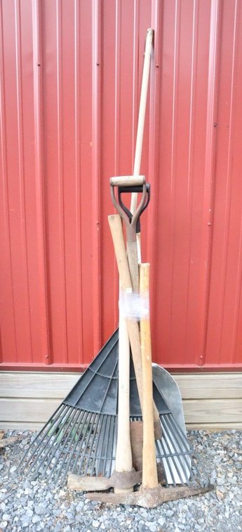 Scoop Shovels, Pickaxe, Brush Ax, Garden Rake