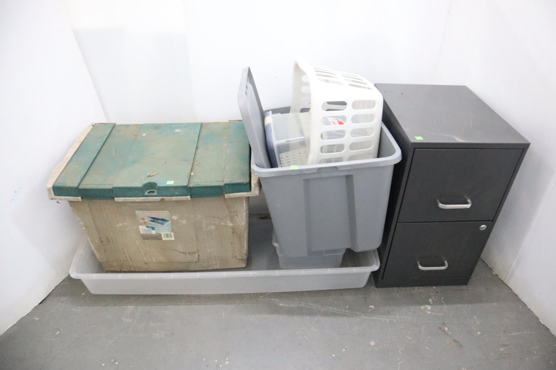 Storage Totes, Metal File Cabinet