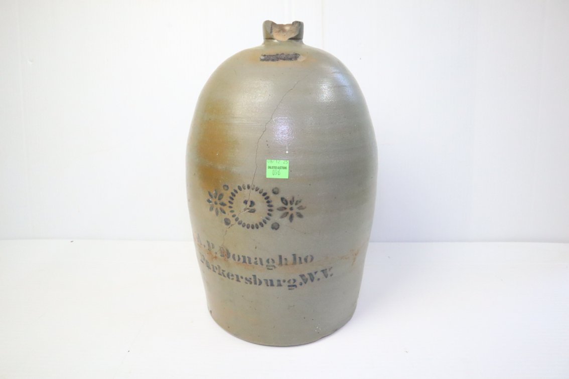 Parkersburg W.Va Stoneware Crock, Has Damage