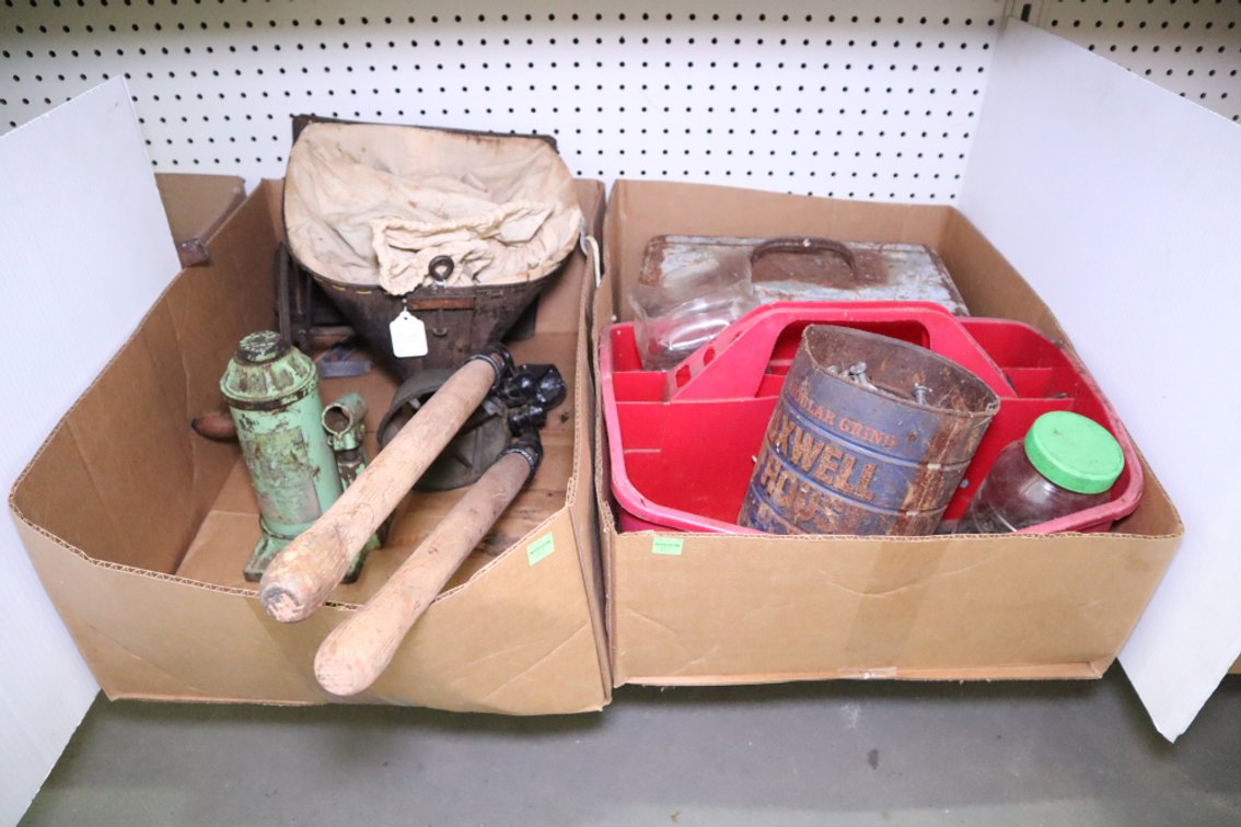 Group of Shop Items, Bottle Jack, Bolts