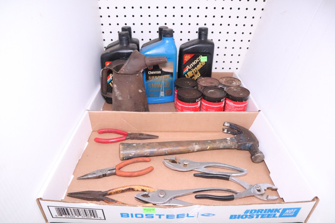 Motor Oil, Two-Cycle Oil Mix, Pliers