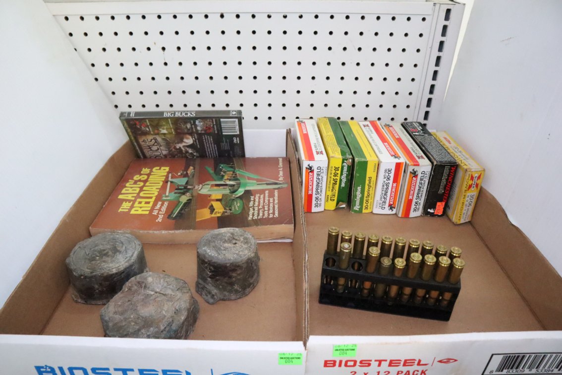 30-06 Shell Casings, Reloading Book, 3 Blocks of Lead