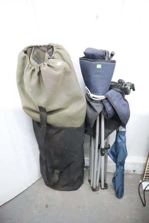 Pair of Folding Camp Chairs and Chair Umbrella