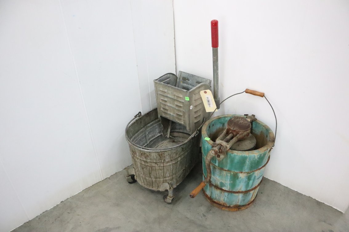 White Mountain Vintage Ice Cream Maker And A Mop Bucket