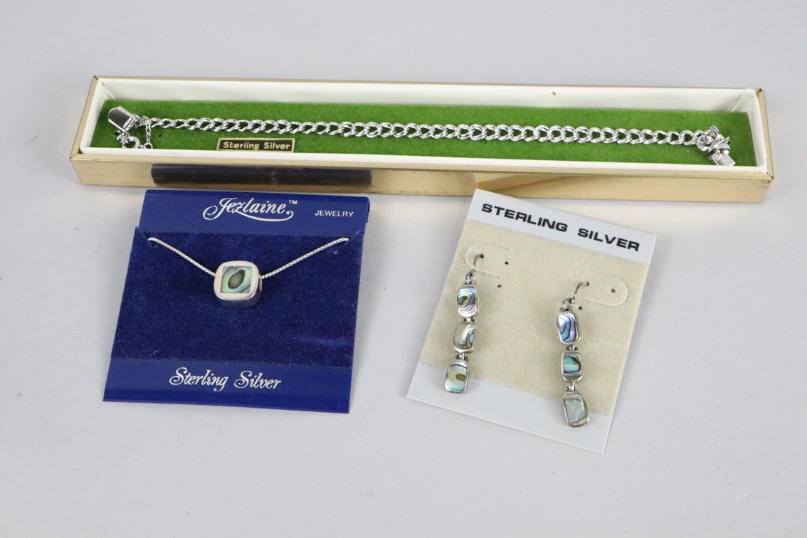 SS bracelet, SS shell dangle earrings, SS shell pendant on chain
