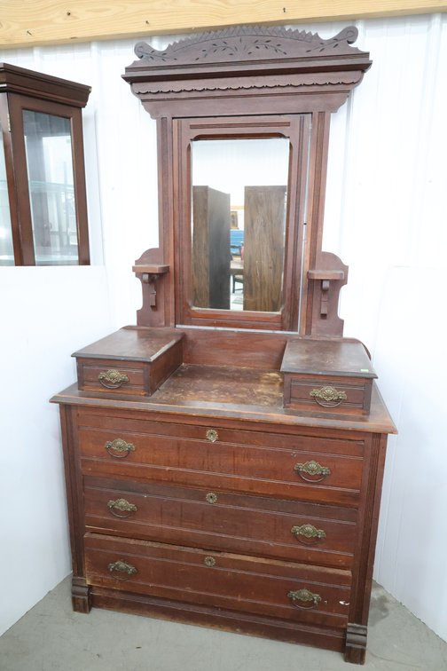 Eastlake Style Walnut Dresser With Mirror