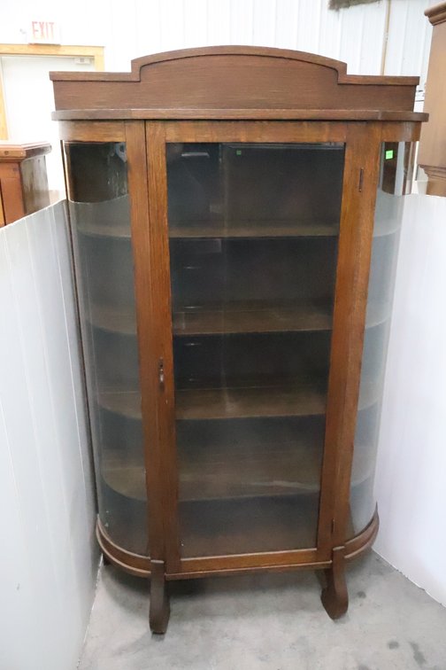 Oak Curved Glass Cabinet