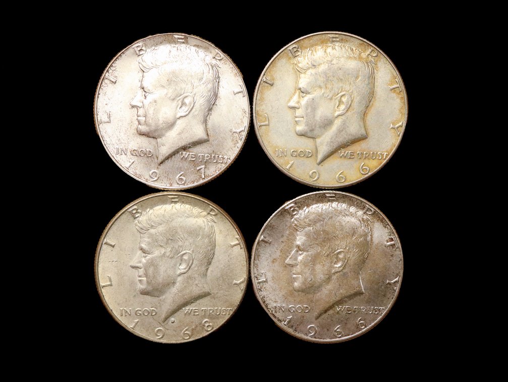 (4) Silver Kennedy Half Dollars 1967, 1966, 1968-D, 1966