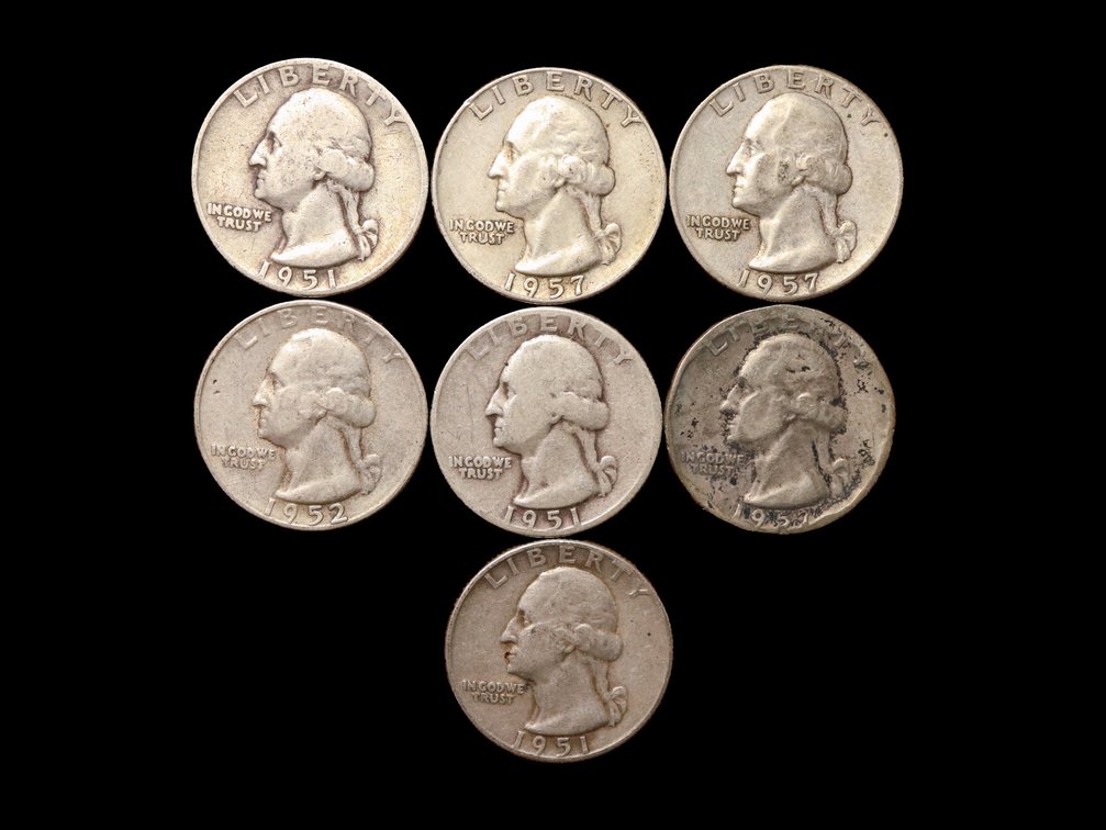 Silver Washington Quarters 1951-D, 1957-D, 1952-S, 1951, 1957, 1951-D, 1957-D
