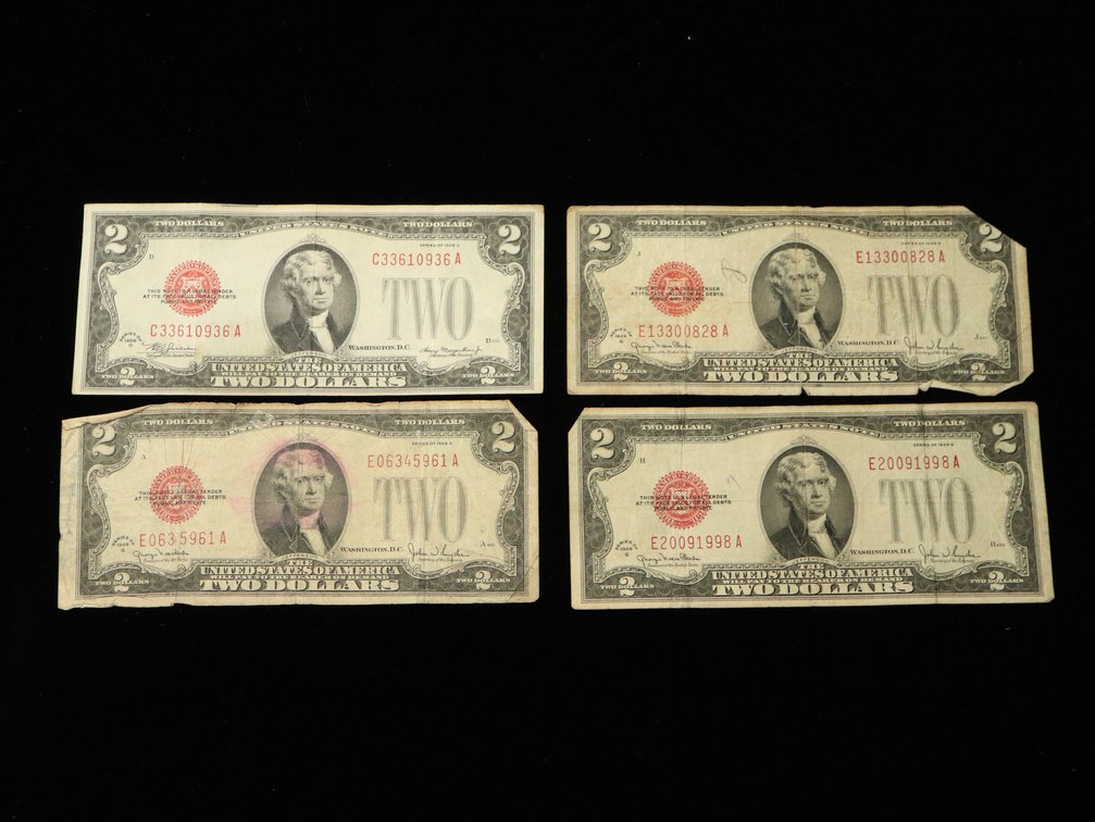 (4) 1928 $2 Bills Red Seal