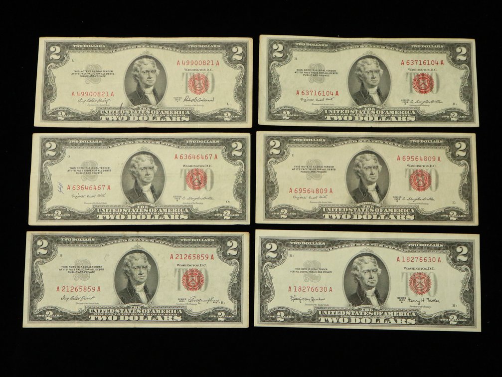 (6) $2 Bills Red Seal