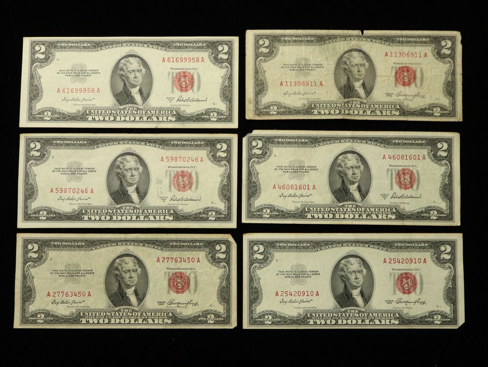(6) $2 Bills Red Seal