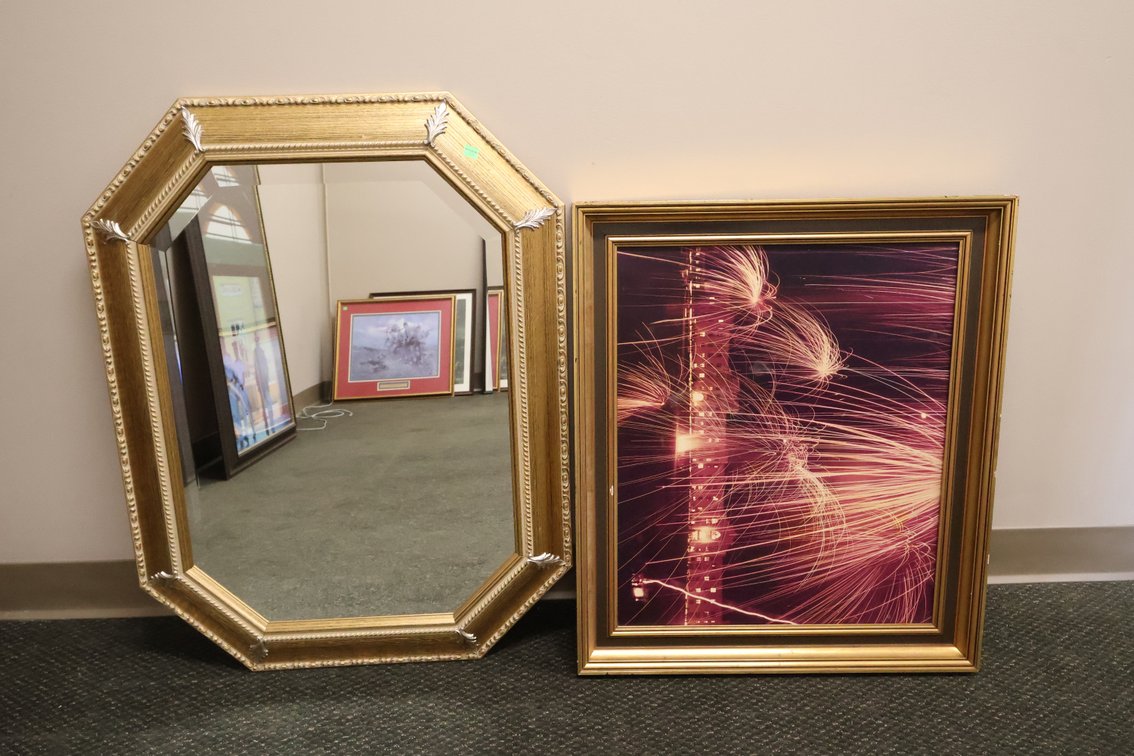 Gold Framed Mirror, Fireworks Print