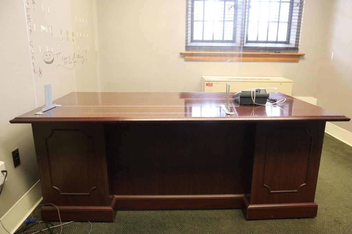 Desk, Plexiglass Shield Barrier, Phone