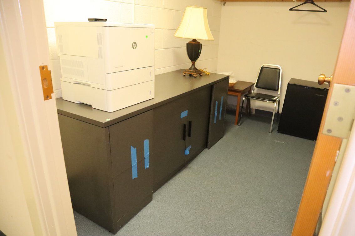 Hp Laserjet Printer, Hon Storage Cabinet, Mini Fridge