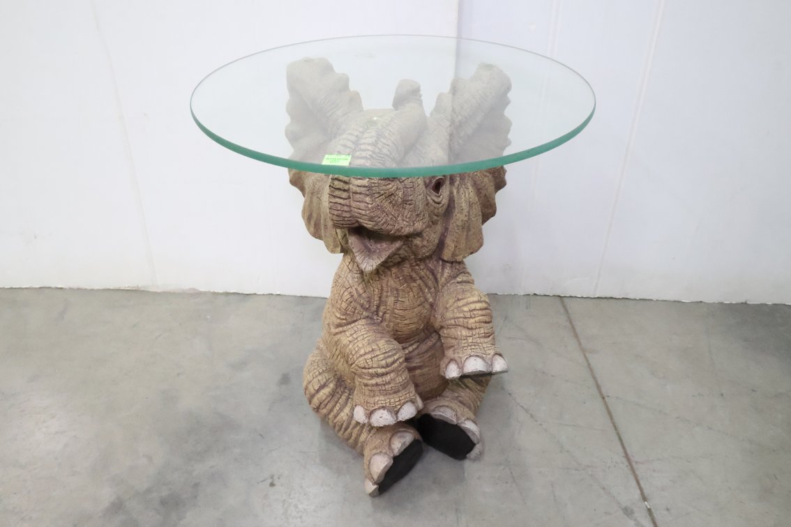 Elephant Glass Top Stand, Elephant Is Fiberglass Type Material