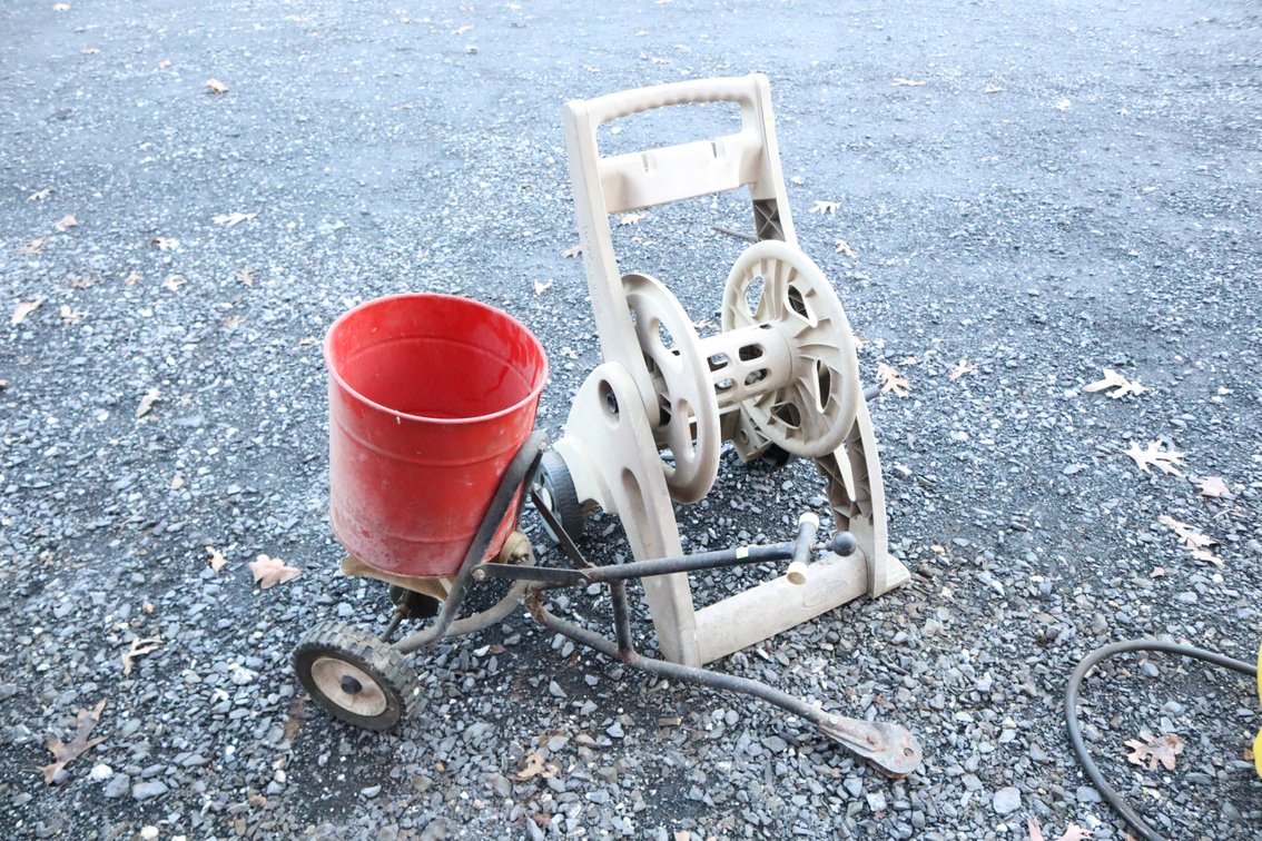 Cyclone Broadcast Spreader and A Hose Reel