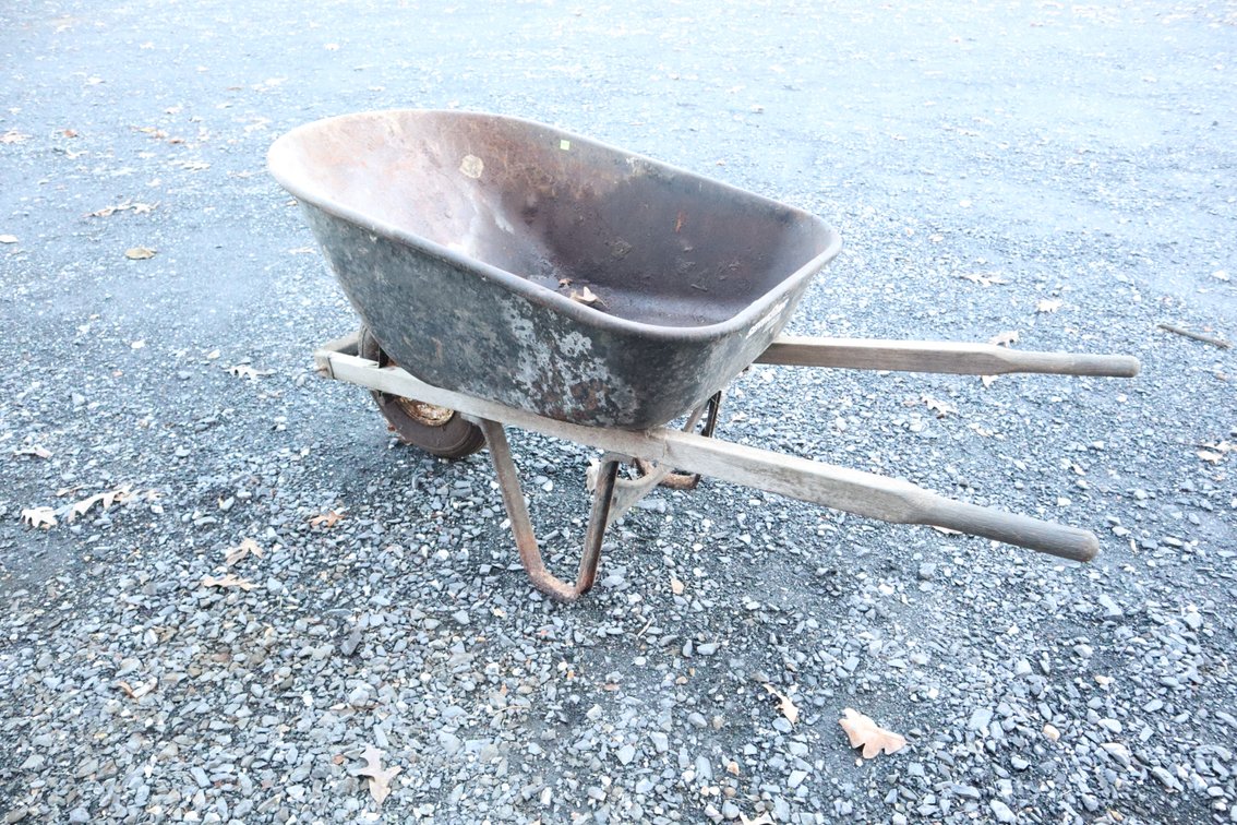 Steel Tub Wheelbarrow, Tub Is Rusted Thin In Spots