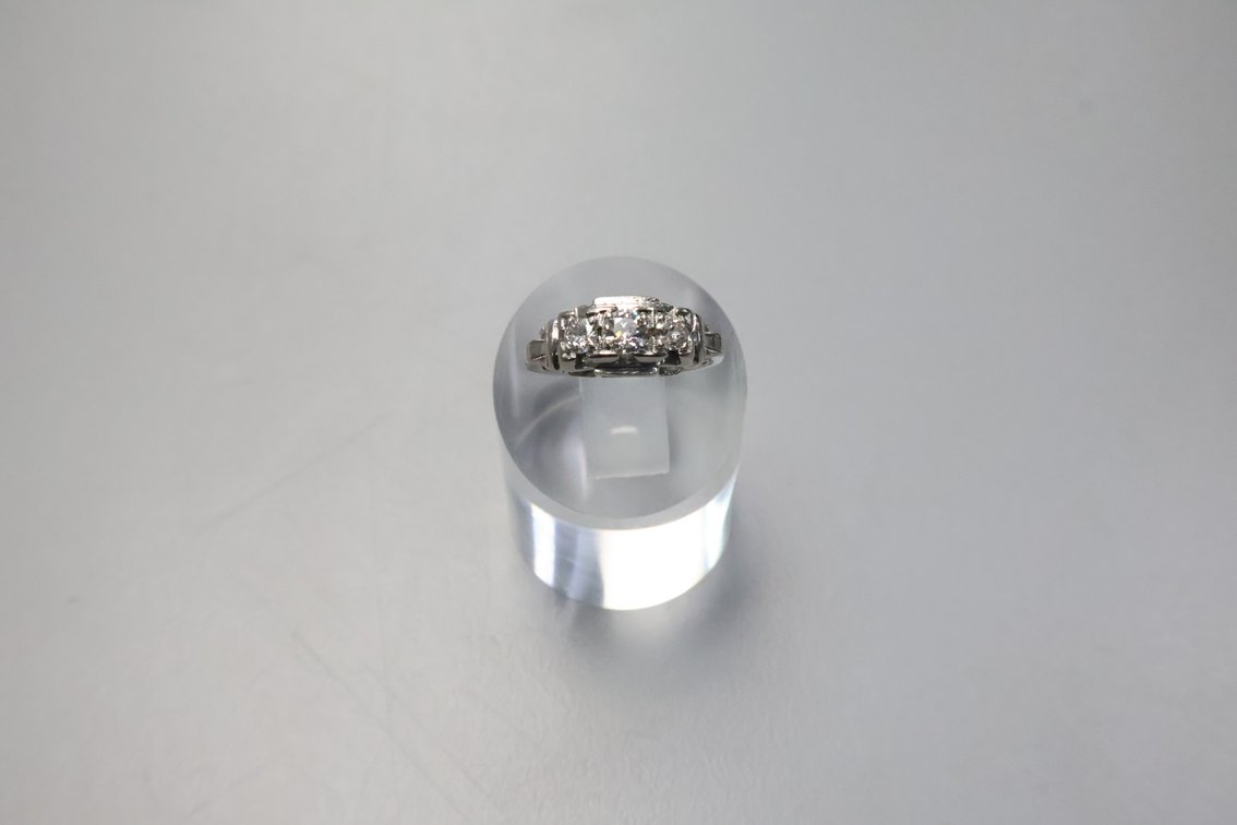 14K White Gold Vintage 3 Stone 1/2 ct Total WT Natural Diamond 