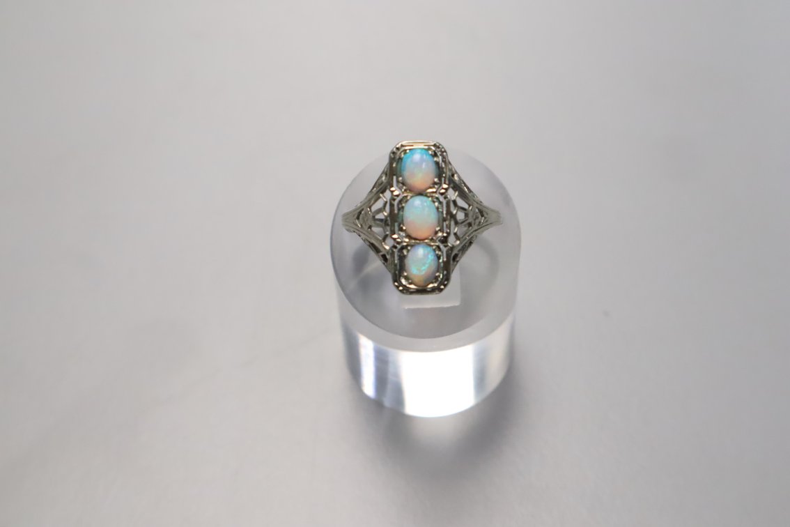 14K White Gold 3-Stone Opal Ring