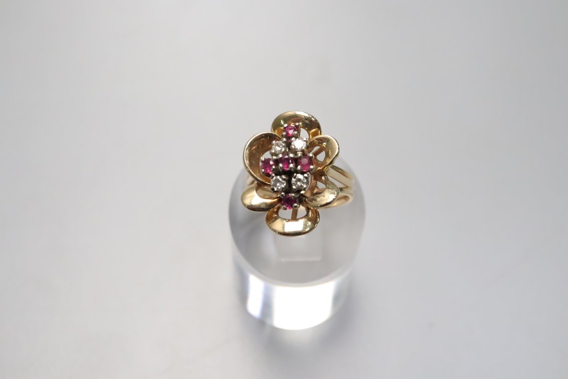 14K Yellow Gold Natural Ruby and Diamond Ring