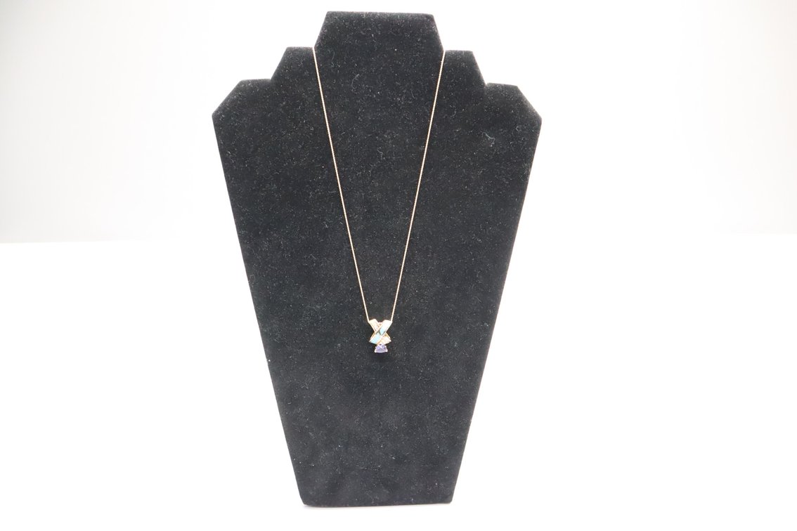 14K Yellow Gold Tanzanite Opal and Diamond Pendant