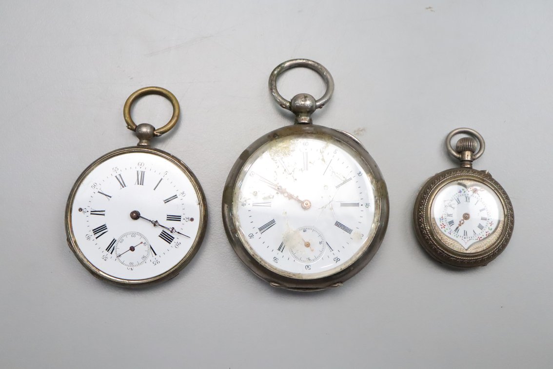 (3) Coin Silver Pocket Pendant Watches